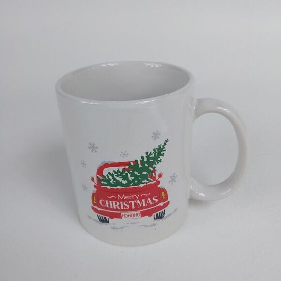 Christmas Coffee Mug with Tree and Old Red Truck Merry Christmas Design - Picture 2 of 4
